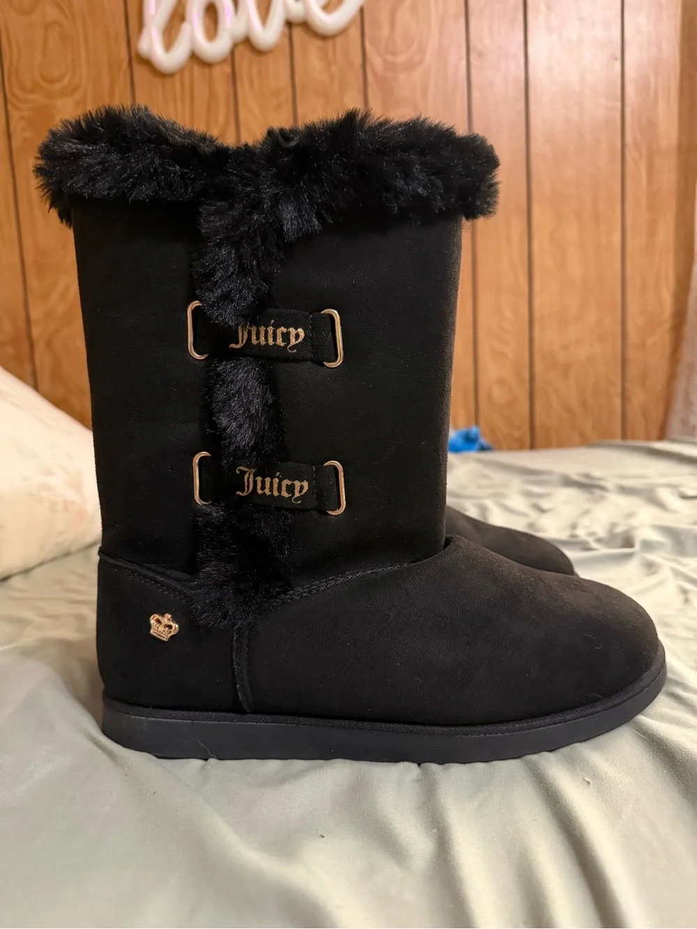 Juicy Couture Black Faux Fur Lined Booties
